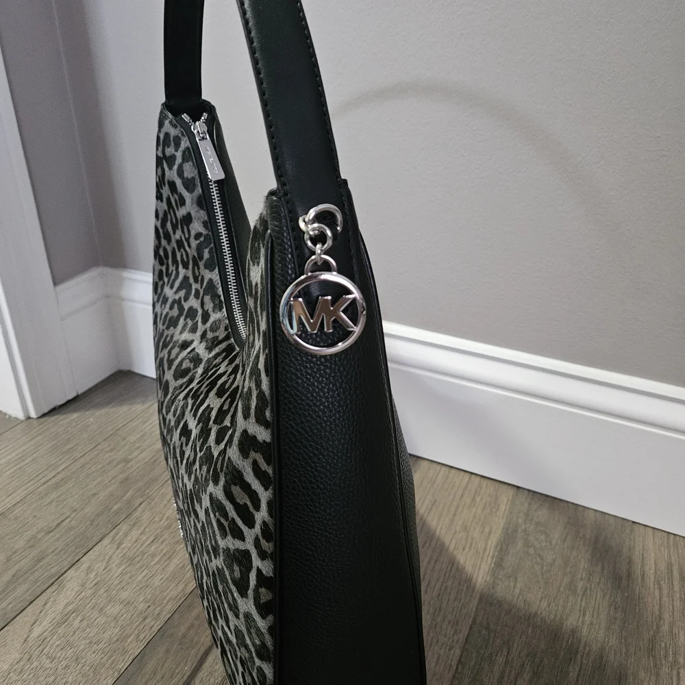 Michael Kors Nayla Medium Leopard Print Calf Hair Hobo Shoulder Bag